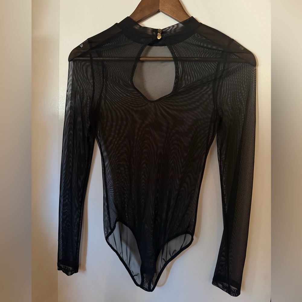 Black mesh see-through bodysuit with small opening on back Size small